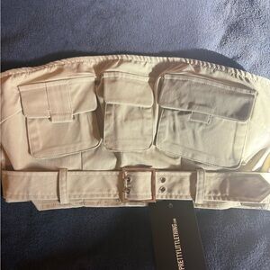 PrettyLittleThing Cream Belted Utility Top